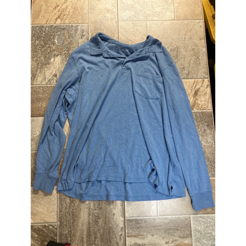 Lands‎ End Mens Traditional Fit Long Sleeve Polo Shirt Blue XL